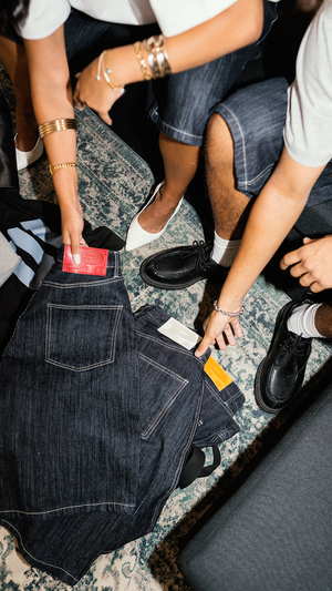Bermuda en denim indigo rayé