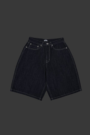 Bermuda en denim indigo rayé