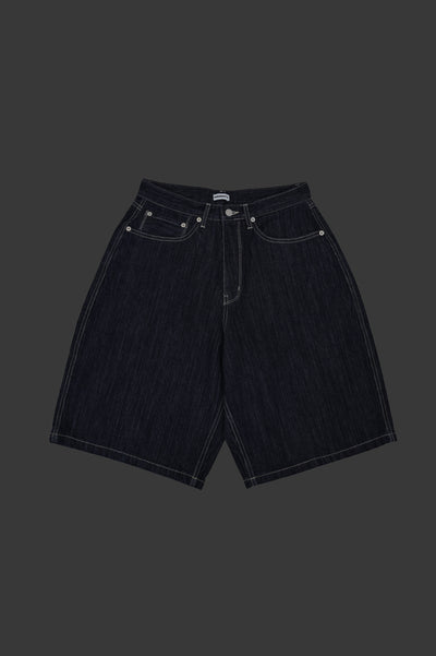 Bermuda en denim indigo rayé
